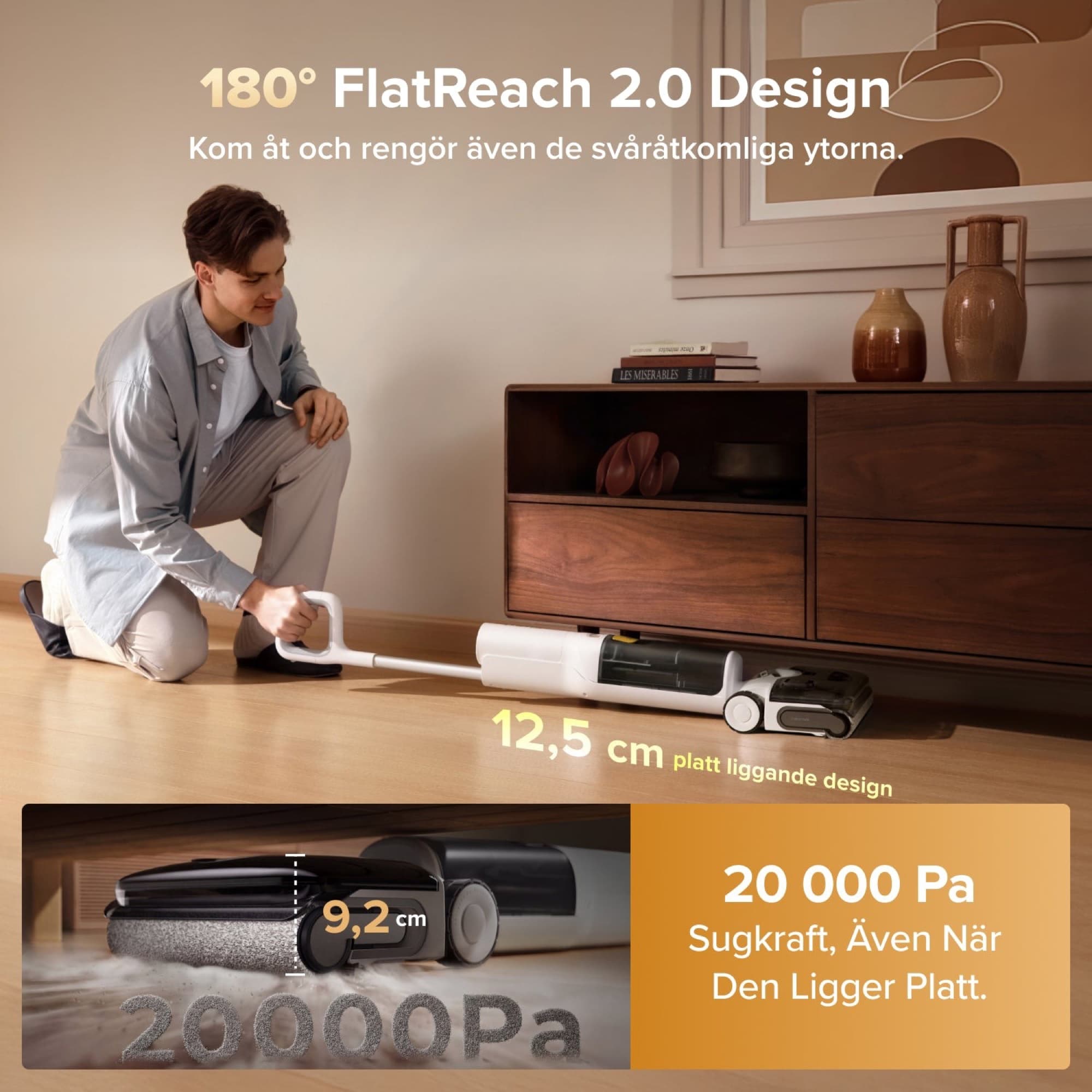 Lie-flat cleaning under a sideboard