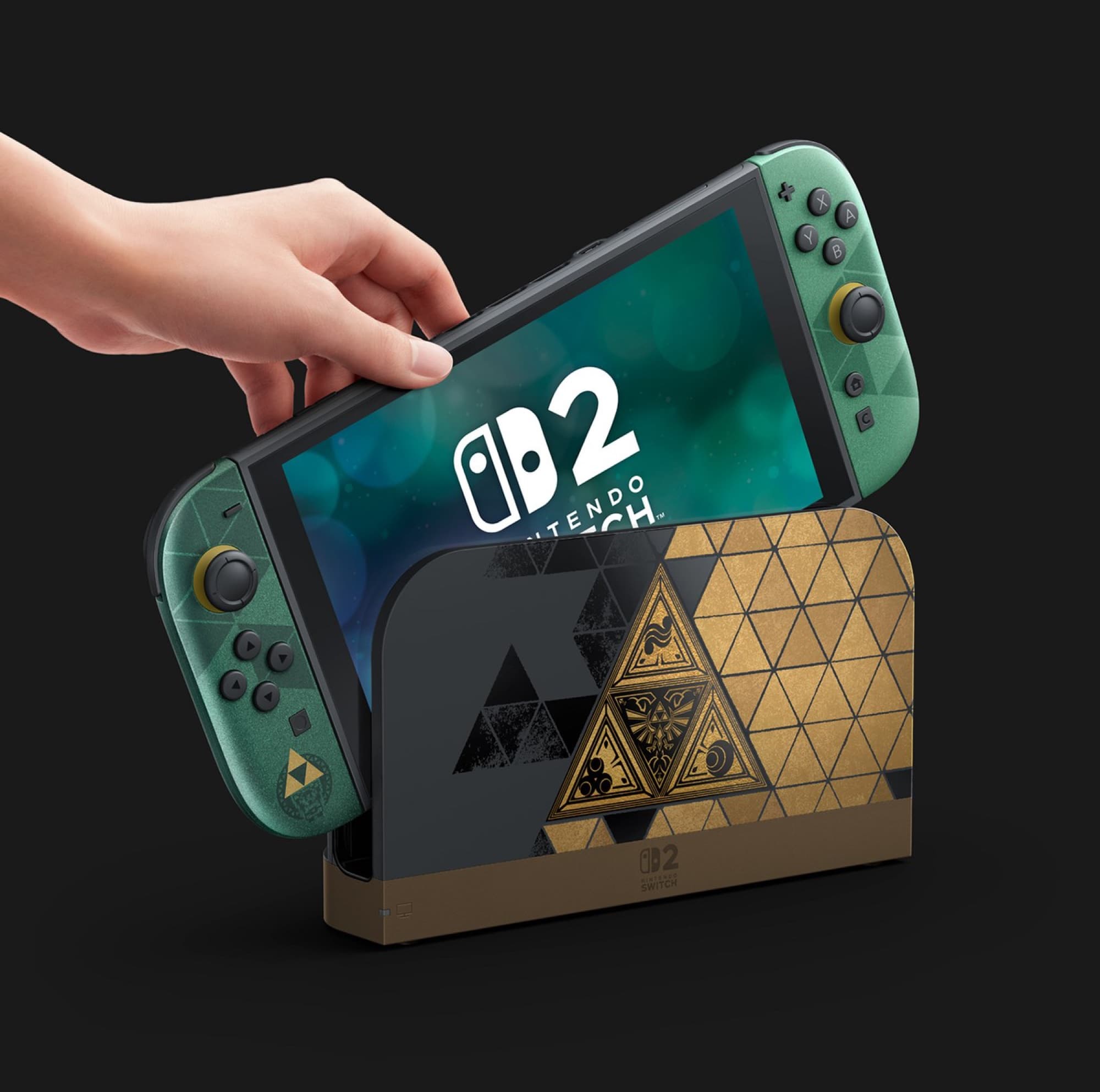 Konsolen i dockan med Triforce-mönster