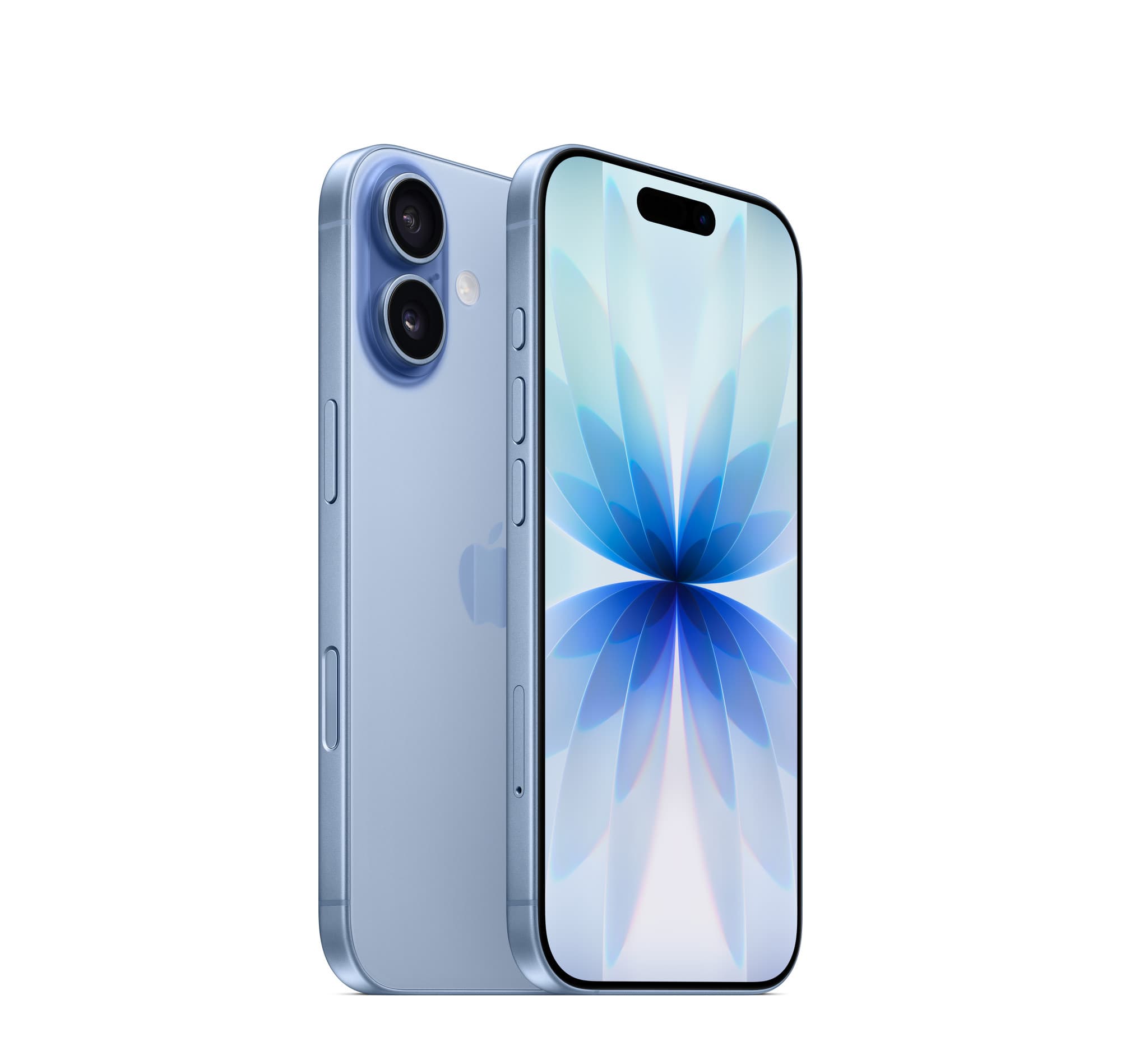 iPhone 17 in mist blue, front and back