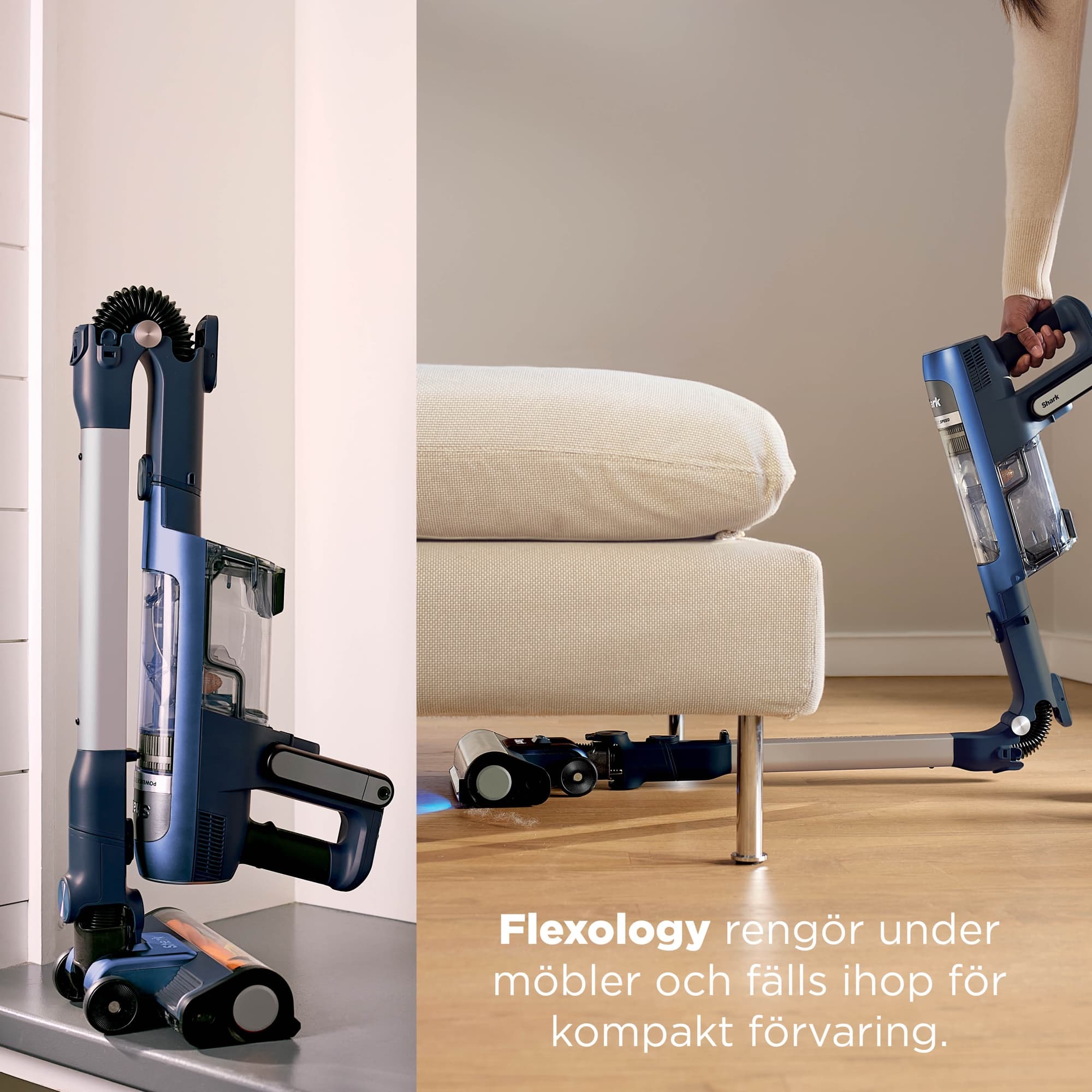 Flexology-skaftet under soffan och ihopfällt