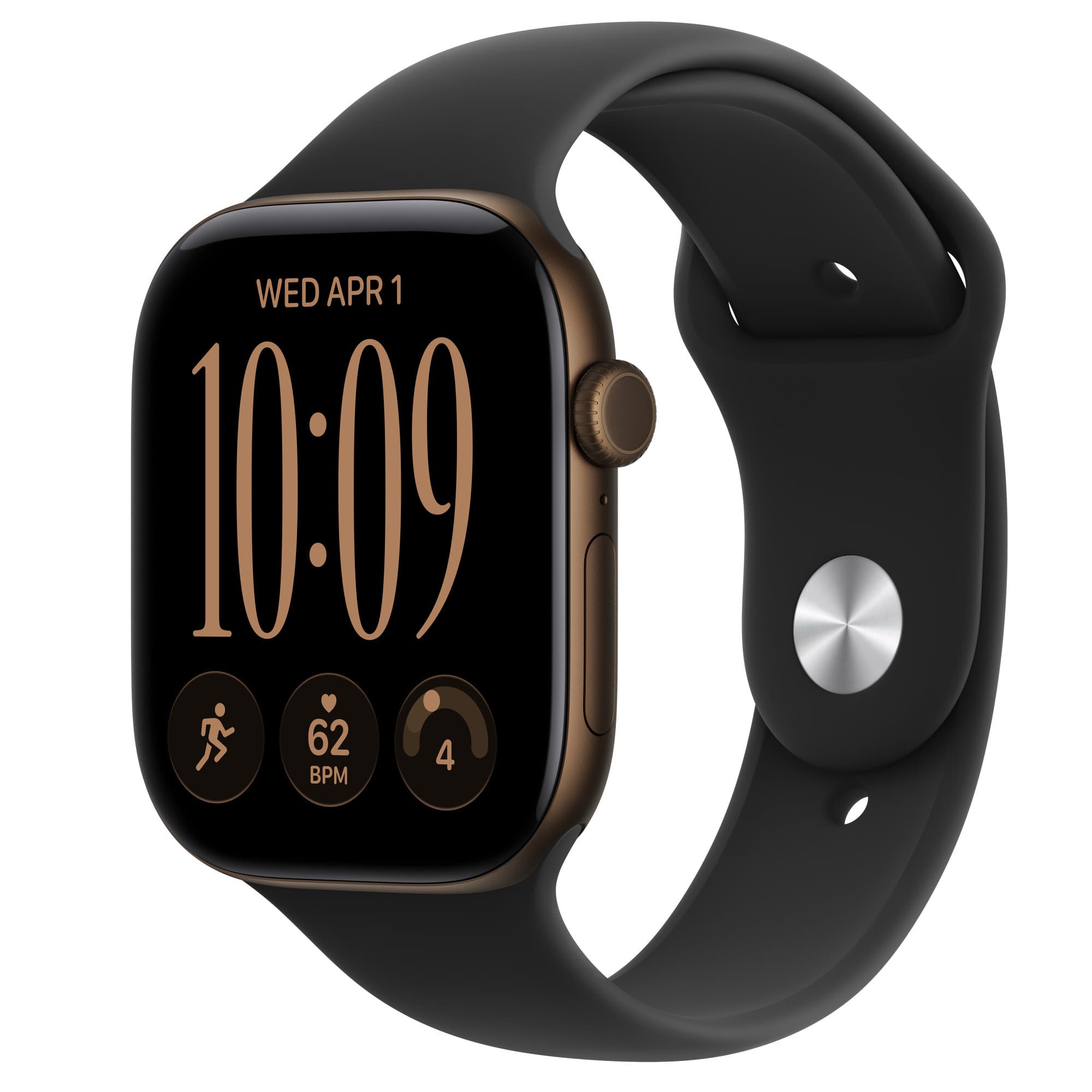 Apple Watch Series 12 i aluminium i mörk brons med svart sportband