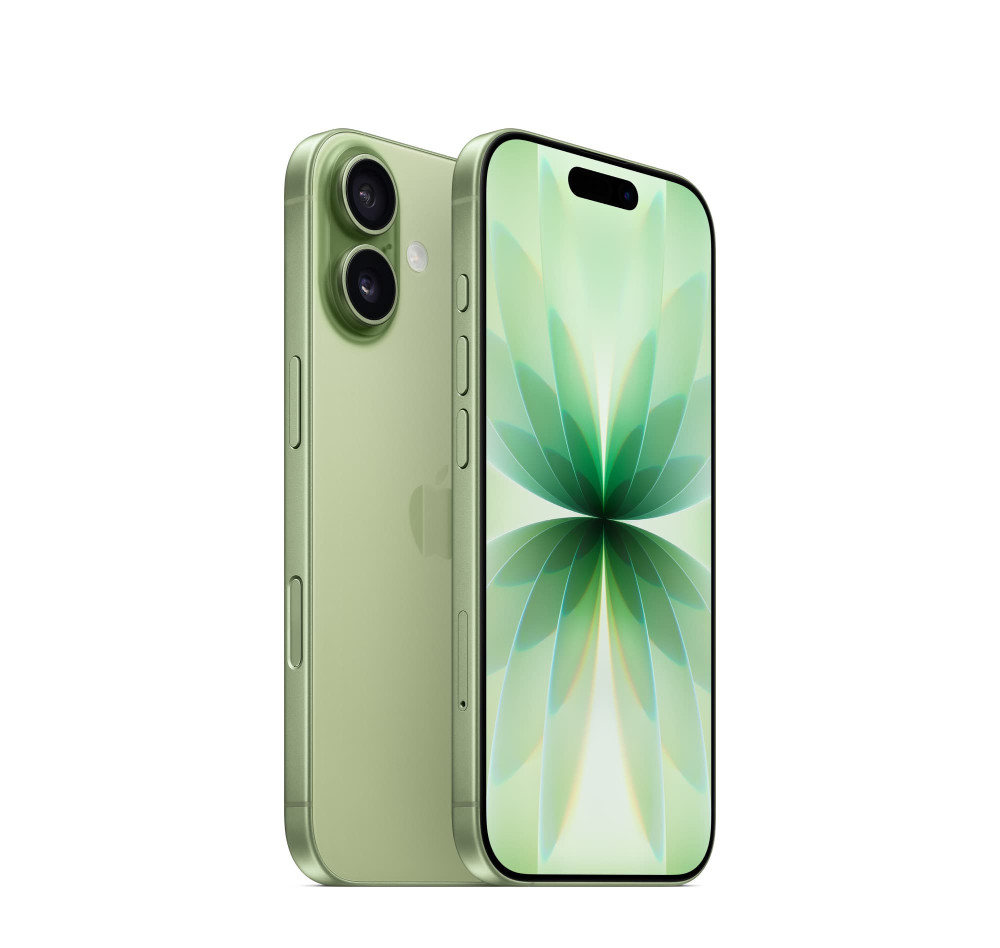 iPhone 17 in sage, front and back